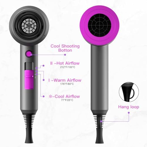 slopehill Professional Ionic Hair Dryer, Powerful 1800W Fast Drying Low Noise Blow Dryer with 2 Concentrator Nozzle 1 Diffuser Attachments for Home Salon Travel - Image 6