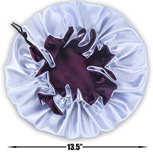 SENGTERM Women Large Satin Bonnet Adjustable Silky Sleep Cap Hair Bonnet Double Layered Reversible for Curly,Natural Hair (XL-ADULT, XL Purple-Lilac) - Image 2