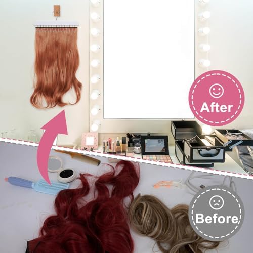 SCUNDA White Hair Extension Holder for Styling, Washing, Drying. Braiding Hair Rack for Weft, Clip in, Tape in and Halo Extensions. 2 Packs Hair Extension Hanger for Closet. - Image 3