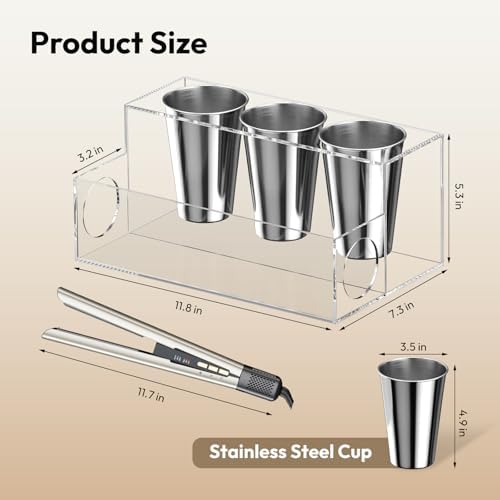 NIUBEE Acrylic Hair Tool Organizer,Hair Dryer Holder Countertop with 3 Cups - Image 3