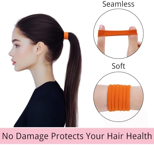 LuSeren 120 Pcs Orange Hair Ties for Women, No Damage Soft Seamless Nylon Hair Elastics for Thick Hair, Ponytail Holders, Solid Orange Hair Accessories - Image 4