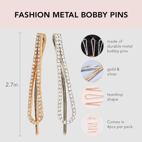 Kitsch Rhinestone Silver and Gold Hair Accessories for Women - 4pcs - Image 2