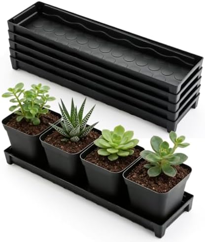 5 Pack Plastic Window Sill Saucer (16"x5.5"x1.5"), Rectangular Windowsill Plant Pot Trays with Removable Drainage Hole, Thick Plant Saucer Tray for 4 inch (10CM) Flower Seedling Pots (Black) by RooTrimmer