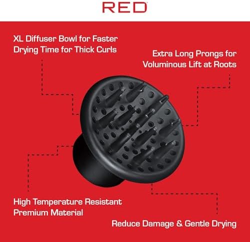 Red by Kiss Hair Dryer Diffuser, Heavy Duty Rubber Grip, Long Prongs for Volume & Root Drying, Compact Design Fits Most Dryers for Fast Drying & Shine Boost and Bouncy Curls - Image 2