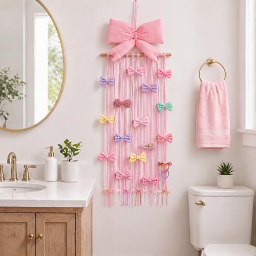 Suncalla Long Bow Holder for Girls Baby Pink Bow Hair Clip Organizer - Image 2