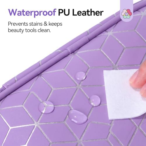 SAVILAND PU Leather Nail Polish Organizer Bag for Nail Tech, Purple - Image 6