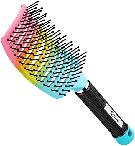 Curved Vented Paddle Brush - Faster Blow Drying, Detangling for Women & Men, Professional Styling for Wet, Curly, Thick or Straight Hair (colourful) by Bsisme