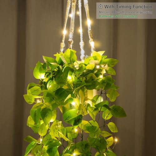 Mkono Fake Hanging Plant with Lights, Artificial Plants for Home Decor Indoor Macrame Plant Hanger with Fake Vines, Batteries NOT Included - Image 4