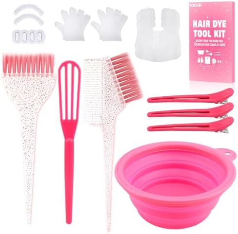 YOOVR 19pcs Hair Bleach Dye Kit with Hair Dye Brush, Bowl & Whisk (Pink) by YOOVRDesign
