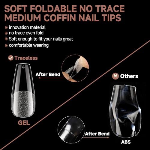 UNA GELLA Medium Coffin Nails Tips 216PCS 12 Sizes, X-Soft - Image 6