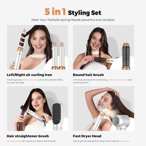 Hair Dryer Brush Set 5 in 1, Hot Air Styler Hair Care Air Curling Wrap Air Curler, Round Brush Blow Dryer Curling Iron Hair Styling Tools Gift for Dry,Volumize, Straight,Curl,110-120V - Image 3