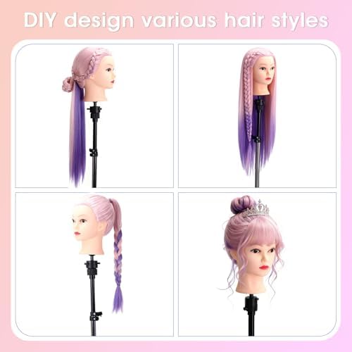 29'' Hair Mannequin Styling Head Pink Purple Doll Head for Hair Styling - Image 2
