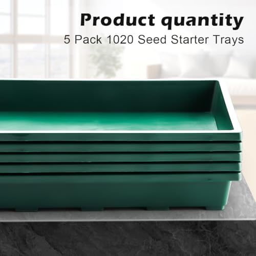 RooTrimmer 1020 Nursery Pots Trays 5 Pack, Plastic Flat Seed Starter Trays, Durable Seedling Potting Tray for Carrying and Holding Planting Pot (Green) - Image 5