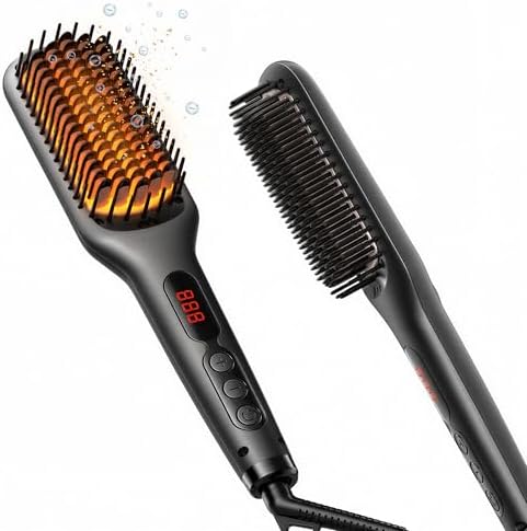 MEGAWISE Pro Ionic Straightener Brush, 20s Heat, Auto-Off, Dual Volt by MEGAWISE