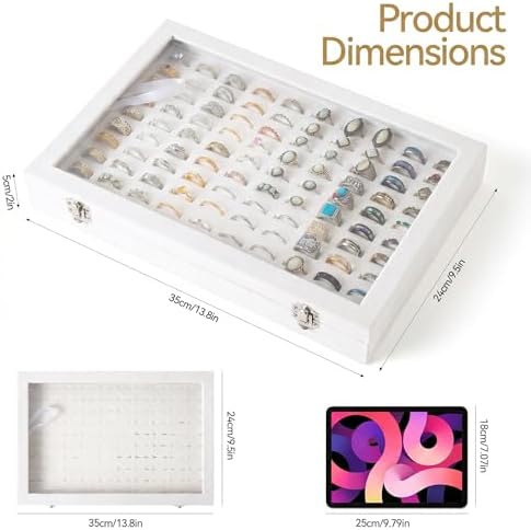 Frebeauty 100 Slots Ring Organizer Tray,Velvet Ring Box with Clear Lid - Image 3
