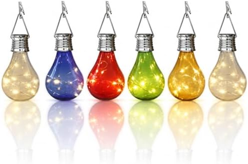 pearlstar Solar Light Bulbs Outdoor Waterproof Garden Camping Hanging LED Light Lamp Bulb Globe Hanging Lights for Home Yard Christmas Party Holiday Decorations (6 Pack-Solar Light Bulbs) by pearlstar