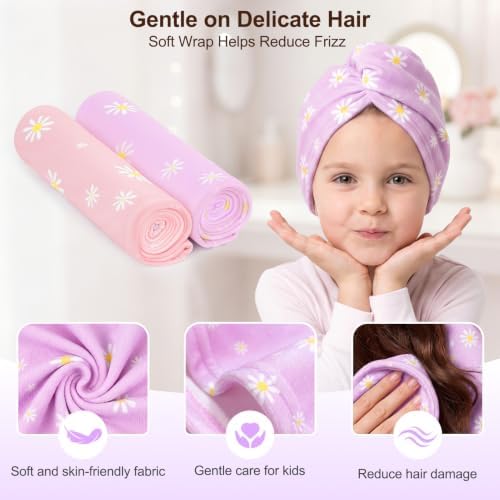 Kids Microfiber Hair Towel Wrap 2Pack Absorbent Hair Drying Turban for Girl - Image 6