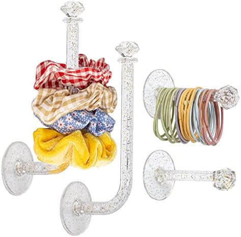 4pcs Headband Holder Stand Scrunchie Organizer, Girls Hair Accessories Organizer Storage for Headband Hairband Hair Ties, Clear Glitter Adhesive Scrunchy Holder by QUPIVA