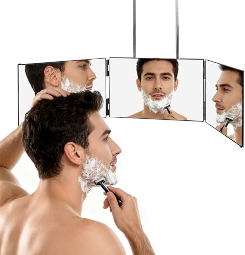 LMZNXCZ 3 Way Mirror for Self Hair Cutting,360 Haircuts Men for Barber Use Tools,to See Back of Head,Tri Fold Mirror with Portable Height Adjustable Telescoping Hooks (6.7" x 10.8") by LMZNXCZ