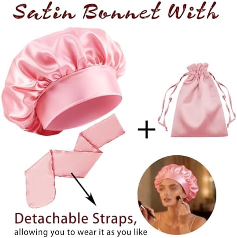 Womens Hair Bonnets Satin Bonnet for Sleeping Silk Bonnets Curly Hairs Braids Silky Sleep Caps with Long Soft Tie Band - Image 2