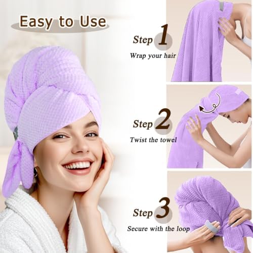 Large Microfiber Hair Wrap Towel for Women, Quick-Dry & Absorbent (Purple) - Image 2