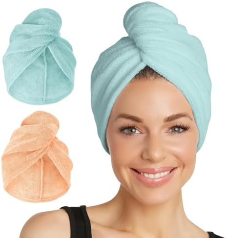 Turbie Twist Microfiber Hair Towel, Bermuda & Peach (2 Pack) by TurbieTwist