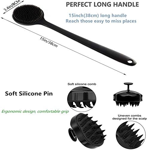 Silicone Body Scrubber & Scalp Massager, Long Handle Shower Brush, Exfoliating Scrubber for Men, Women & Kids - Image 3