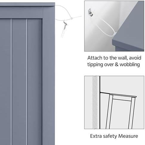 Yaheetech Bathroom Storage Cabinet with 4 Beadboard Drawers and Door, Gray - Image 5