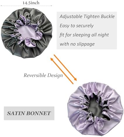 Silk Bonnet for Sleeping Satin Bonnets Double Layer Reversible Hair Cap Bonnet for Women Long Curly Braid Hair (Dark Grey) - Image 2