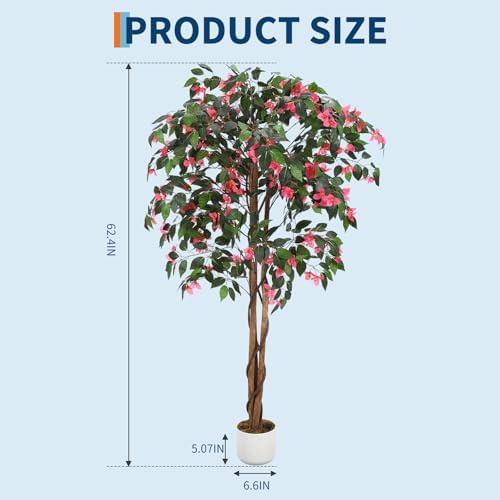 5.3FT Artificial Bougainvillea Tree, Faux Silk Bougainvillea Plant in Pot, Indoor Outdoor Decor, Potted Faux Flower Tree for Home Office Garden Living Room - Image 3