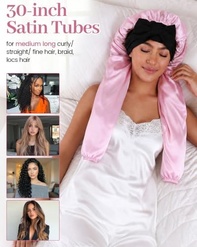 Ababalaya Double Layer Long Satin Silk Feeling Bonnet for Women Sleep Cap - Image 6