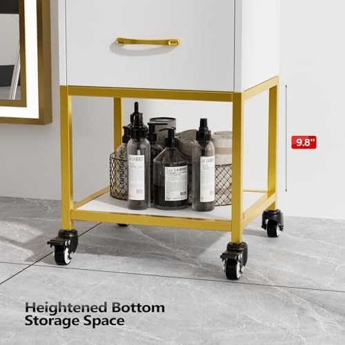 OmySalon Salon Storage Trolley Cart, White Gold Salon Station for Stylist, Beauty Wooden Hair Cabinet with Dryer Holder & Drawer, Hairdressing Tools Organizer Equipment for Spa Barbershop - Image 4