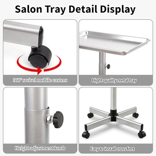 Salon Señor Salon Tray Cart,TattooTray on Wheels,Hair Color Tray,Silver - Image 4