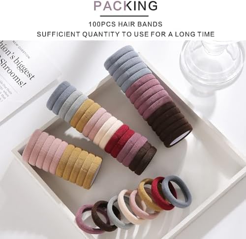 100PCS Elastic Cotton Hair Bands, Seamless No-Damage Ponytail Holders for Thick or Thin Hair, Soft Hair Accessories for Women and Girls, Coral Color - Image 6