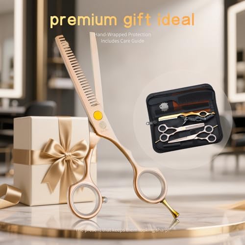 Purple Dragon 5.5 inch Hair Cutting Scissors Set with Razor - Rose Gold - Image 6
