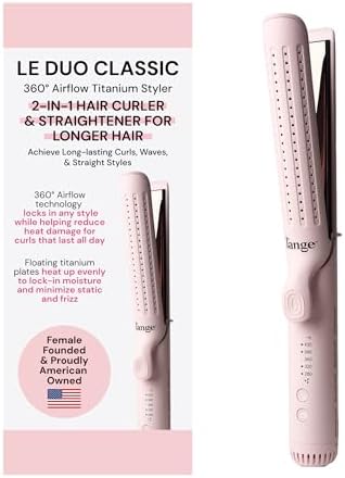 L'ANGE HAIR Le Duo Grande 360° Airflow Styler | Curl & Straighten with One Tool | 5.3" Snag-Free Titanium Plates | Cooling Air Vents to Set Curls | Adjustable Temp & Auto Shut-Off | Blush by LANGEHAIR