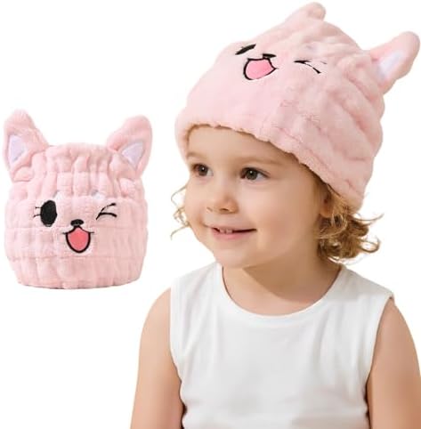 Hair Towel Wrap for Kid, Pink Fox Toddler Dry Head Cap Absorbent Quick by LCBD
