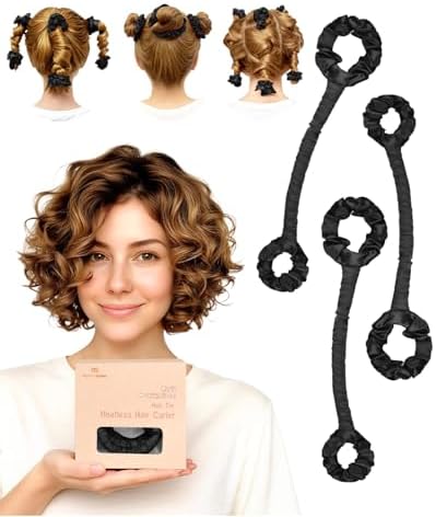 BONNET QUEEN 3 Pack Small Satin Heatless Hair Curler for Short Hair, Heatless Curls Overnight, Hair Curlers to Sleep In, Damage-Free Small Curls with Built-in Scrunchie, Black by BonnetQueen
