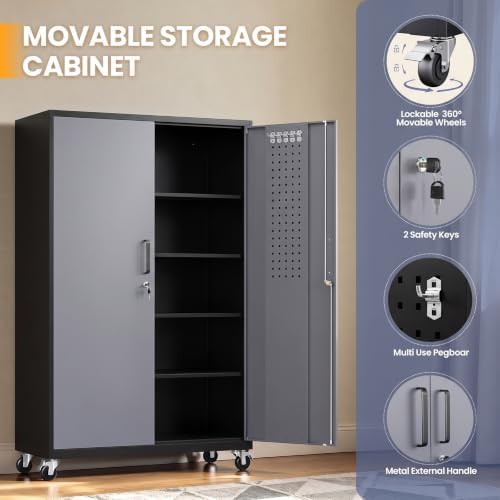 Yizosh Wide&Deep Metal Garage Storage Cabinet,71" Gray Black Tools Cabinets - Image 4