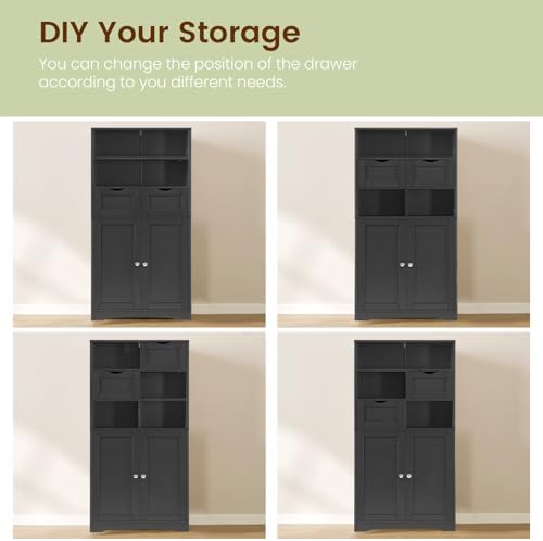 Iwell Tall Storage Cabinet, Black Storage Cabinet & Adjustable Shelves, Bathroom Cabinet for Living Room, Dining Room, Entryway, Black - Image 6