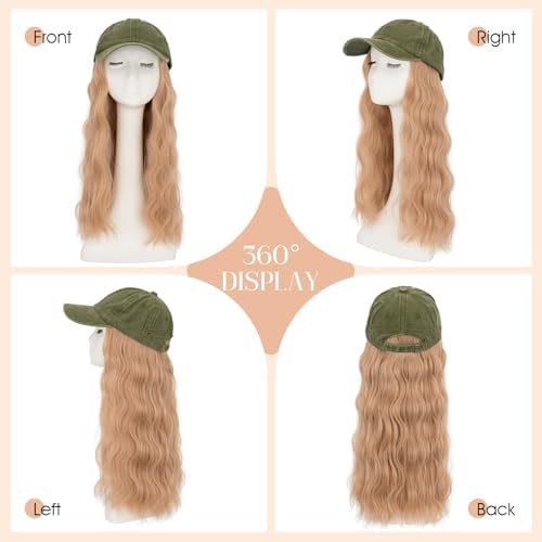 Rich Choices Hat Wigs for Women,Olive Green Baseball Cap with Hair Extensions for Women,Caps with Wavy Curly Synthetic Long Hair Attached Adjustable Baseball Cap Wig 18 Inch Light Blonde Hair - Image 5