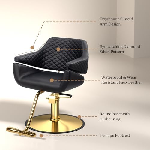 OmySalon Barber Chairs for Barbershop Black and Gold Styling Chair, Salon Chair for Hair Stylist Heavy Duty Hydraulic Pump, 360°Swivel with Footrest, Hairdressing Home Beauty Spa Braiding Equipment - Image 6