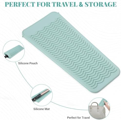 Heat Resistant Silicone Hair Iron Mat, Portable Hot Hair Tools Pad Travel Organizer Pouch for Curling Irons, Flat Irons, Hair Straightener and Hair Styling Tools (Cyan) - Image 4