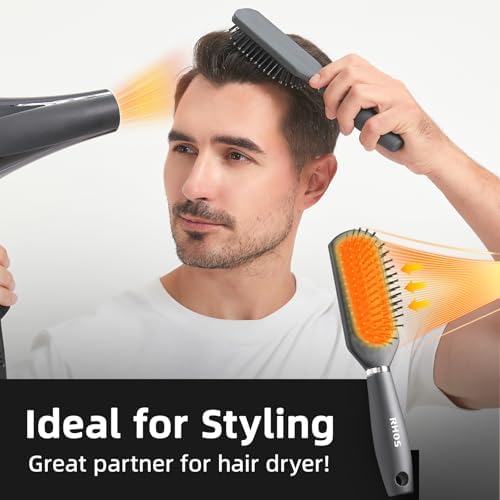 RHOS Hair Brush for Men - Detangler Hair Brush for Styling/Massage - Nylon Bristles with Cushion for Wet & Dry Hair, Bangs, Thin, Short Hair - Gray - Image 2