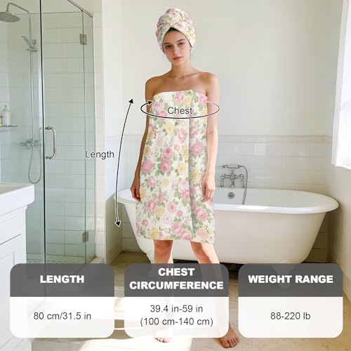 Absorbent Bath Towel Wrap Set (32x 60 in), Vintage Flower Towel Wrap - Image 3
