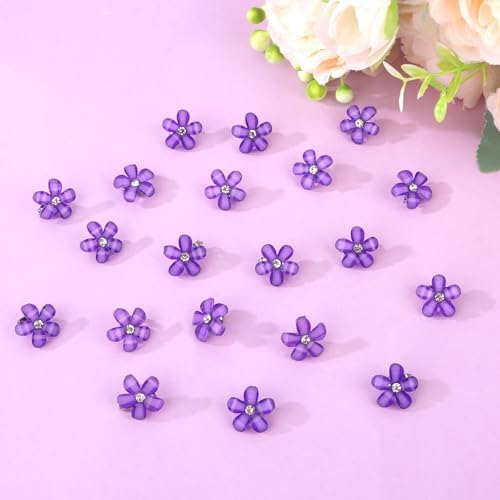 YISSION 20Pcs Mini Dark Purple Plaid Flower Hair Clips, Rhinestone Decorative Hair Pins for Women and Girls Wedding Bridal Prom Daily Hairstyle Accessories - Image 7