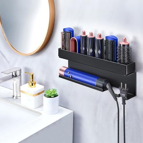 Hair Tool Organizer Wall Mount, Hair Dryer Holder for 7 in 1 Curling Iron Styler Attachment Storage, Curling Iron Holder Black, Adhesive Hair Straightener Holder for Bathroom - Image 2