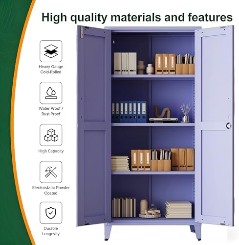 Metal Storage Cabinet with Lock,Purple Steel Tool Cabinet with 3 Adjustable Shelves,61 Tall Freestanding Heavy Duty Garage Locker for Laundry Living Room Bedroom - Image 3