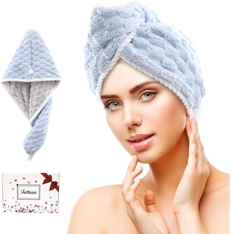 Microfiber Hair Drying Towel,2-Layer Reversible Hair Turban,Blue&Grey by Jeffsun