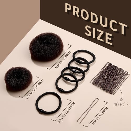 FANDAMEI Hair Bun Maker for Kids, 4PCS Donut Bun Maker Small with 4PCS Extra Small Hair Buns Kit. Ballet Hair Bun Maker for Kids, Hair Bun Set with Elastic Hair Ties, Hair Pins.(Brown) - Image 2